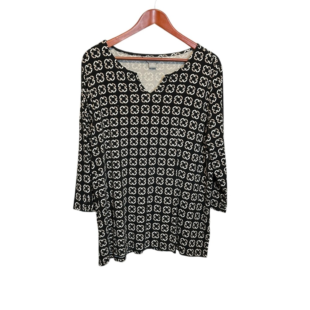 Liz Claiborne Women Geometric Professional Top XXL Black Corporate Chic Mod